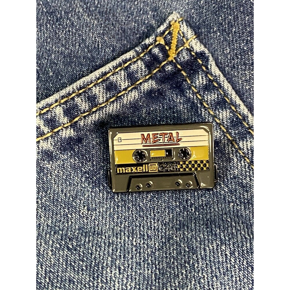 VTG Style Maxell Metal Cassette Tape Enamel Pin Retro 80s, 90s Music Lapel Gift
